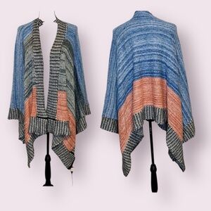 Zara Accessories Cape Shawl Wrap Sweater Southwestern Blue Rust Gray One Size